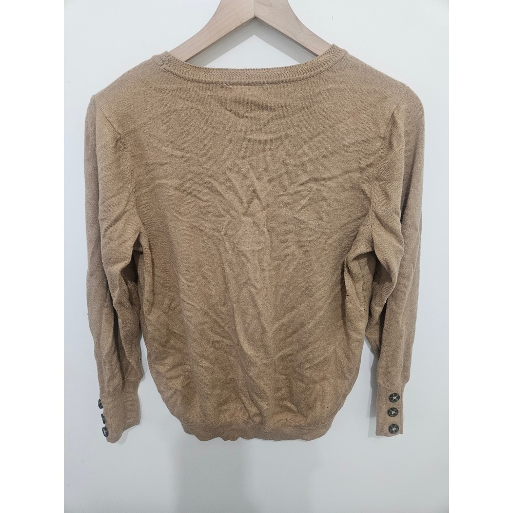 Ellos Women Tan Camel Crew Neck Sweater Button Cuff Detail Size S 10/12 56-1266- - Picture 5 of 6